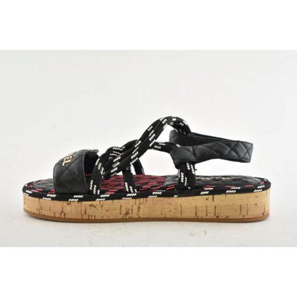 Chanel 20S White Black Cord Rope Quilted CC Logo Mule Slide Strap Sandal Flat 36 - Picture 7 of 12